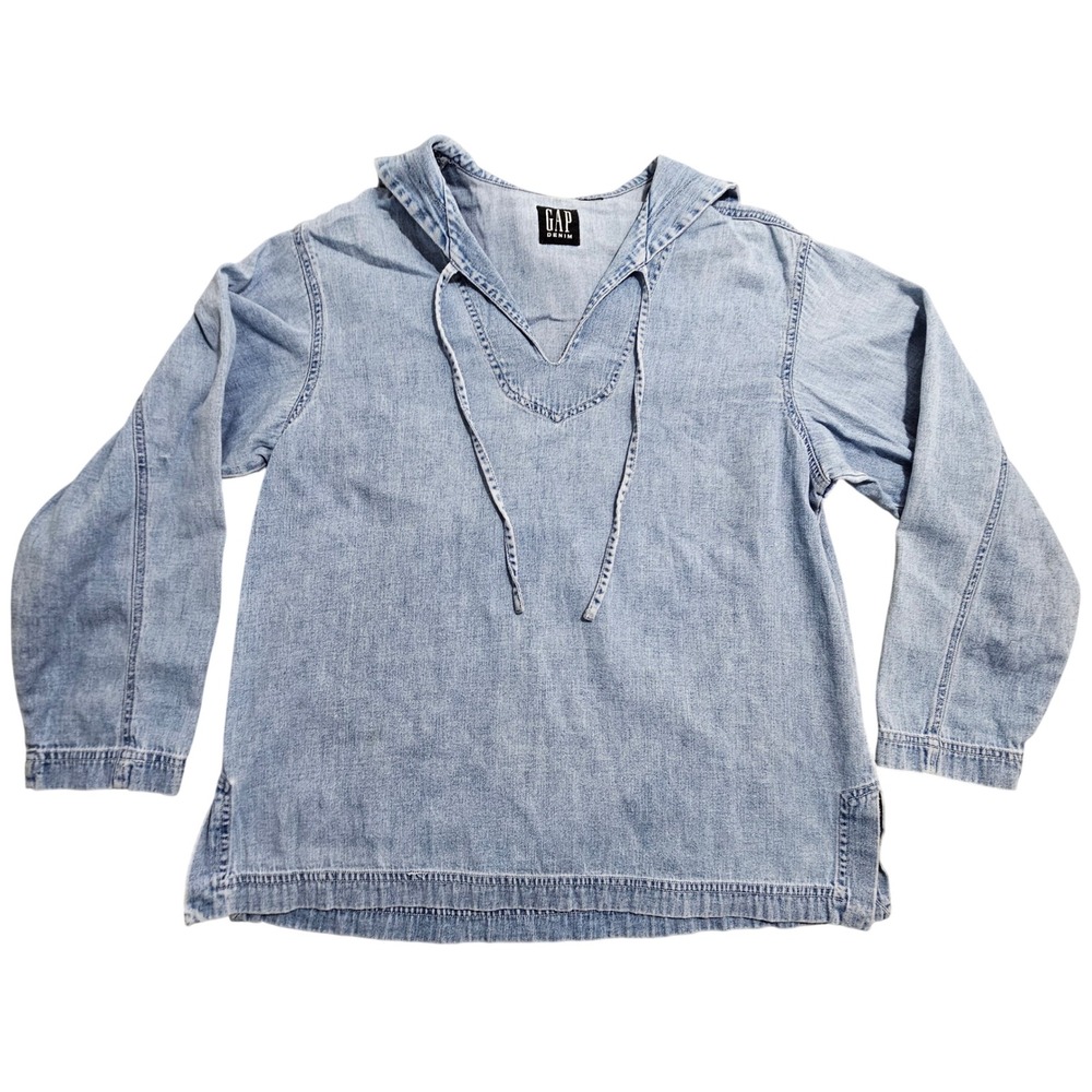 Gap Denim Sailor Collar Pullover Top M Light Blue Vintage Nautical Smock